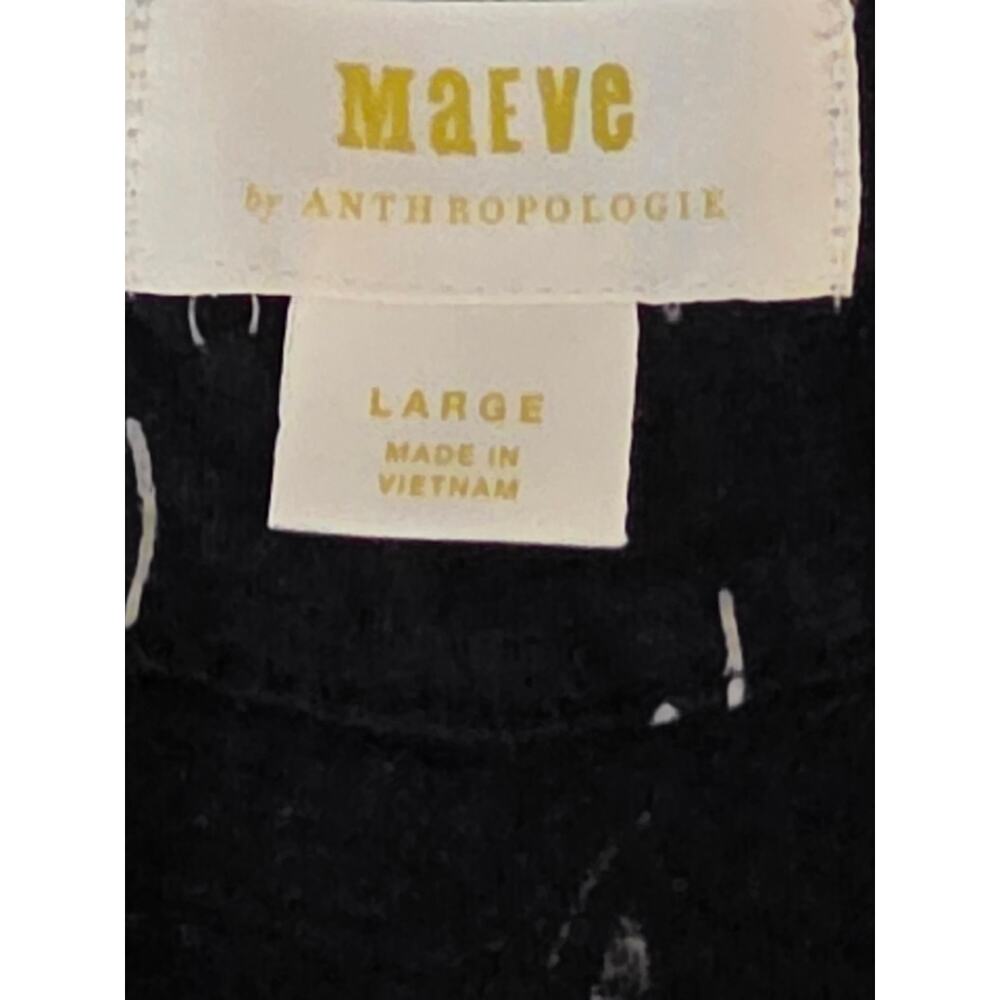 Maeve by Anthropologie Black Ivory Floral Leaf Print Cotton Tunic Blouse Large - Picture 4 of 7